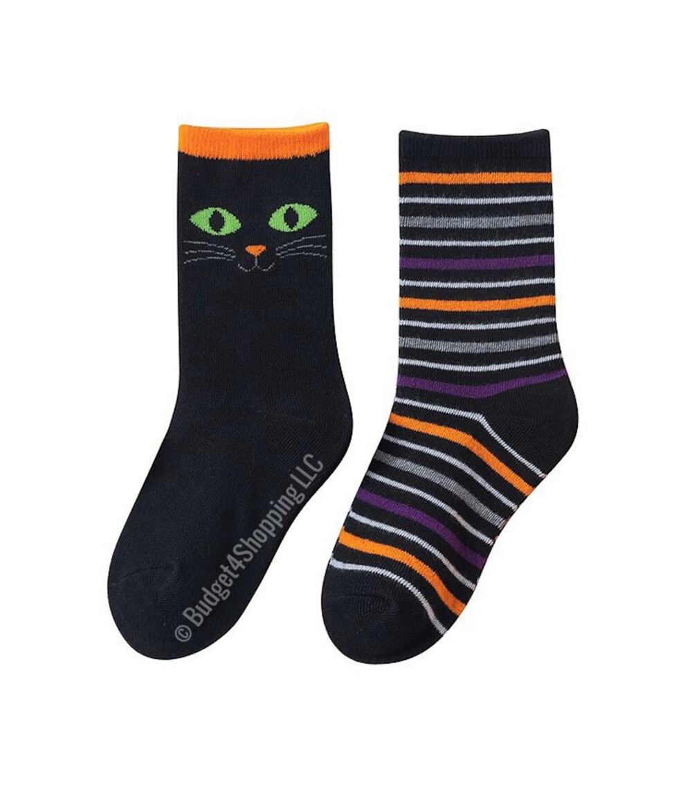 Kids Halloween Cat 2-Pack Crew Socks Size 6–7.5 Cute Costume Socks